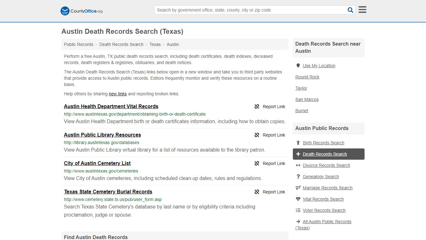 Austin Death Records Search (Texas) - County Office